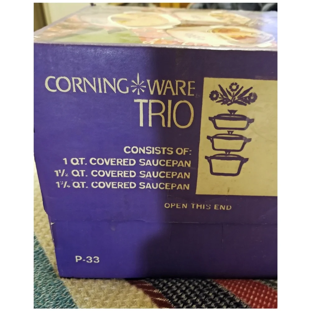 RARE VINTAGE 70'S CORNINGWARE TRIO CASSEROLE DISHES (NEW UNOPEN) BLUE FLOWER